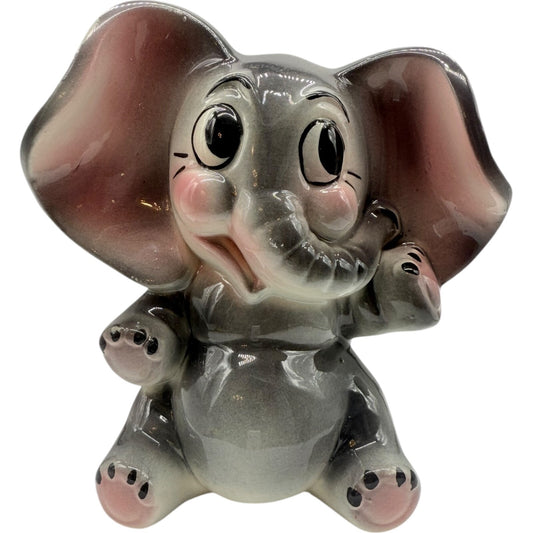Vintage Handmade Ceramic Elephant Bank | Hand-Painted 1950s | Sitting Figurine