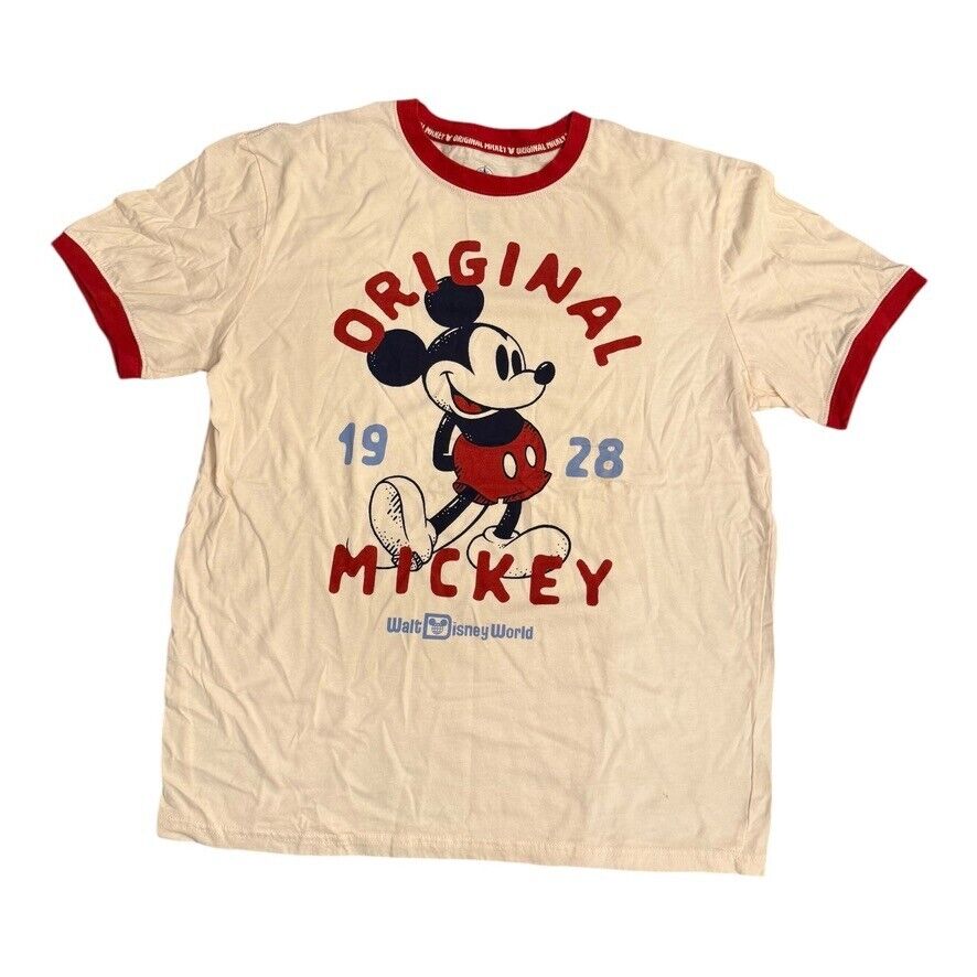 2022 Disney Parks Walt Disney World Mickey Beige Ringer Tshirt Adult Medium