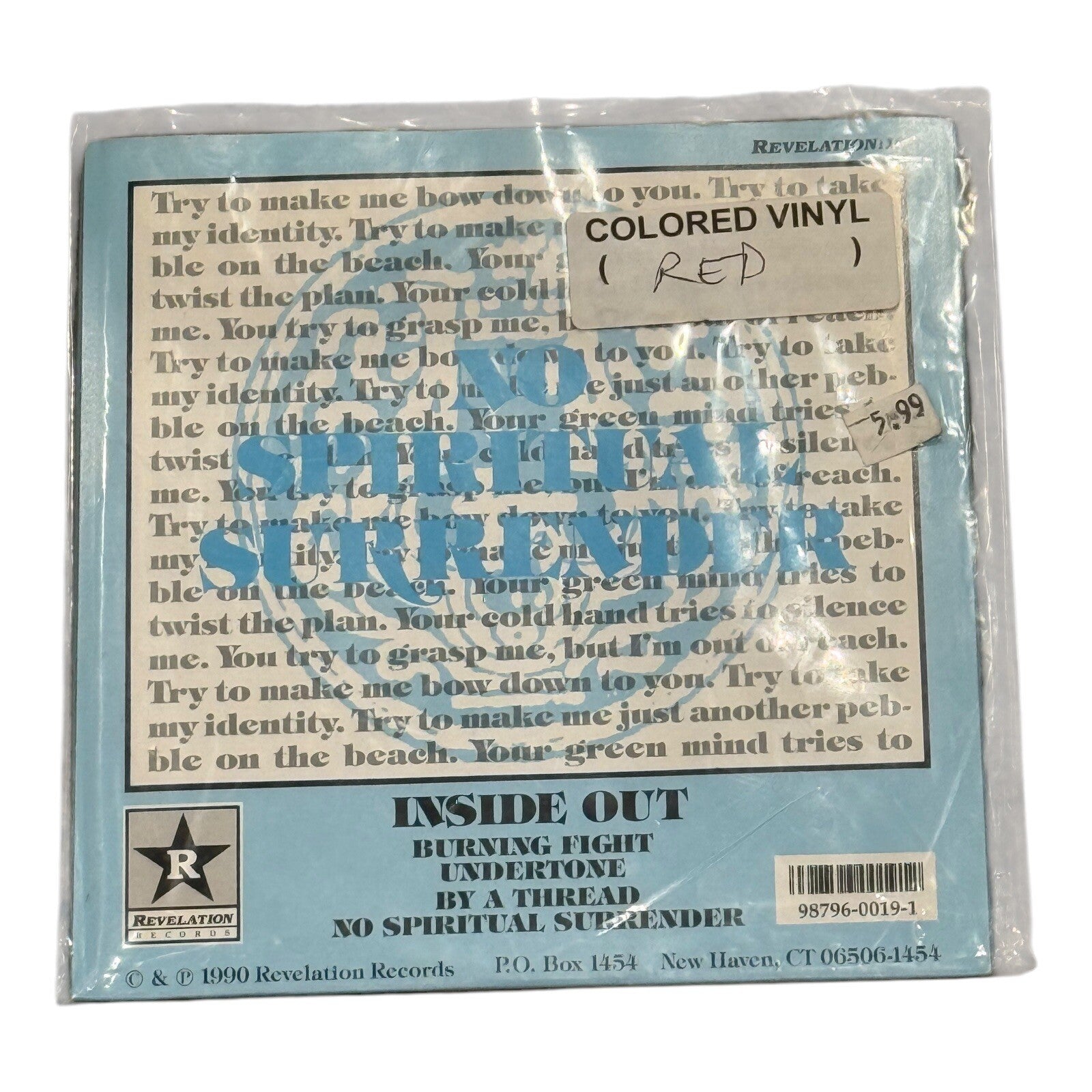 Inside Out No Spiritual Surrender 7" Limited Red Vinyl Rage Against the Machine