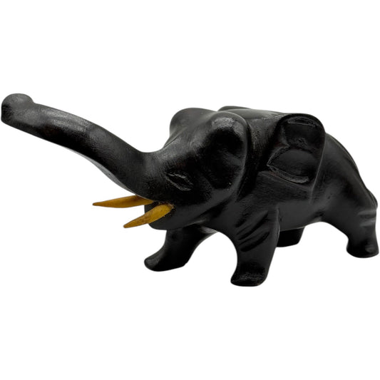 Wooden Elephant Figurine Hand Carved Trunk Up Good Luck Decor Statue