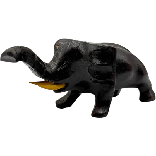 Elephant Figurine Dark Wood Carved Animal Decor Vintage Style