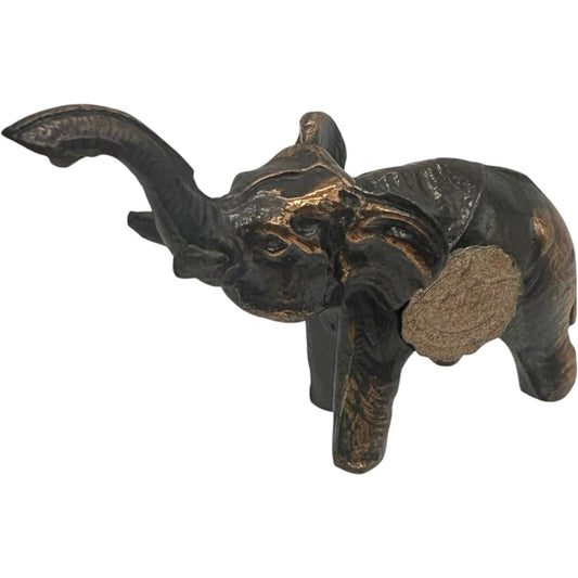 VTG Elephant Statue Figurine Trunk Up Good Luck Bronze Finish Home Decor