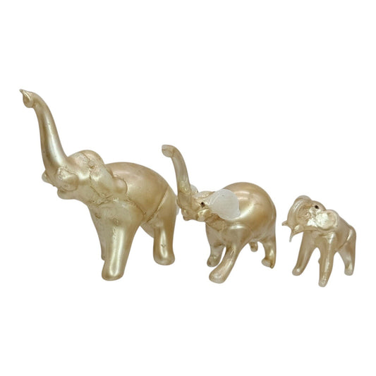 Glass Elephant Figurines Family Set of 3 Gold Home Decor Shelf Display