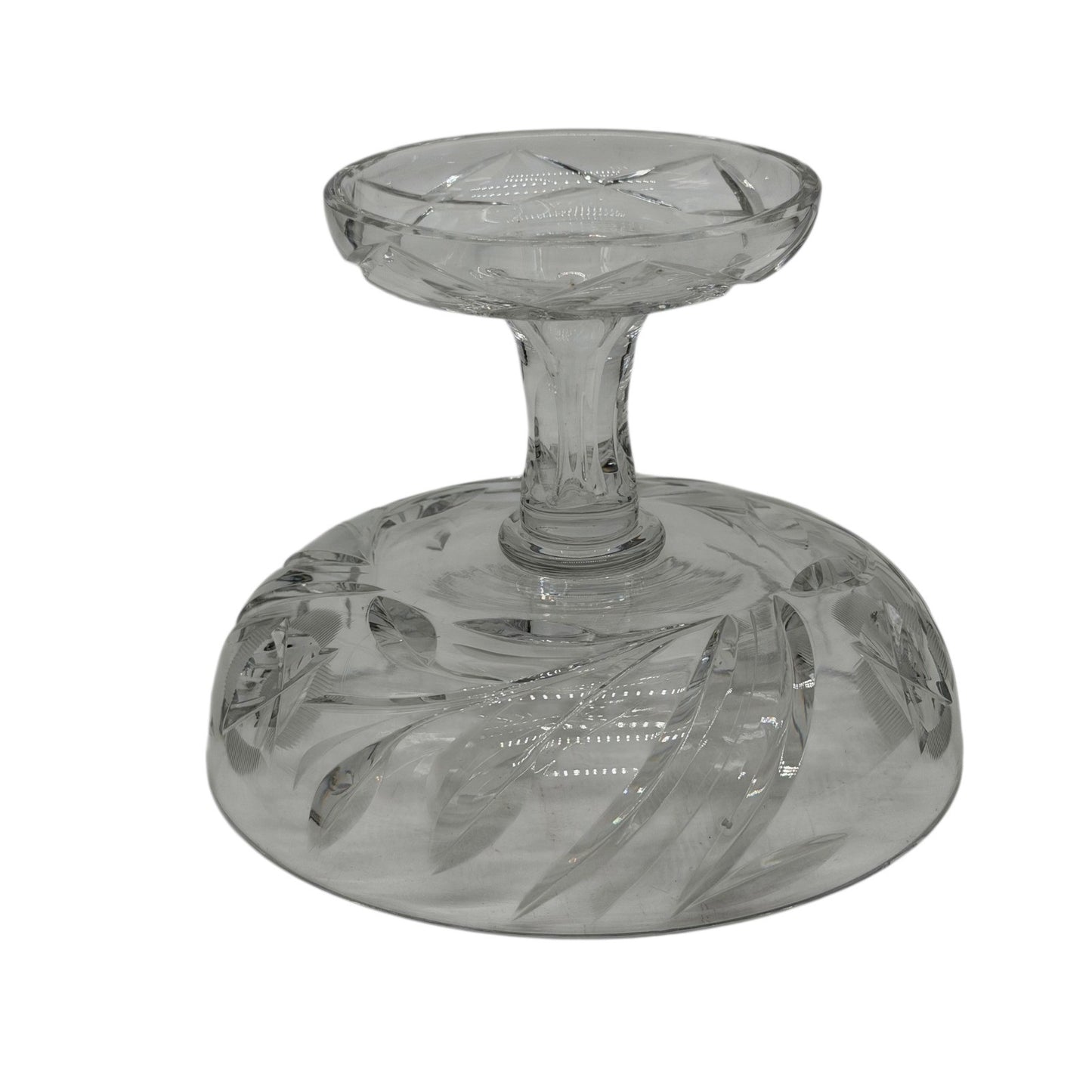 Vintage Cut Glass Pedestal Compote Bowl Footed Serving Dish 6in