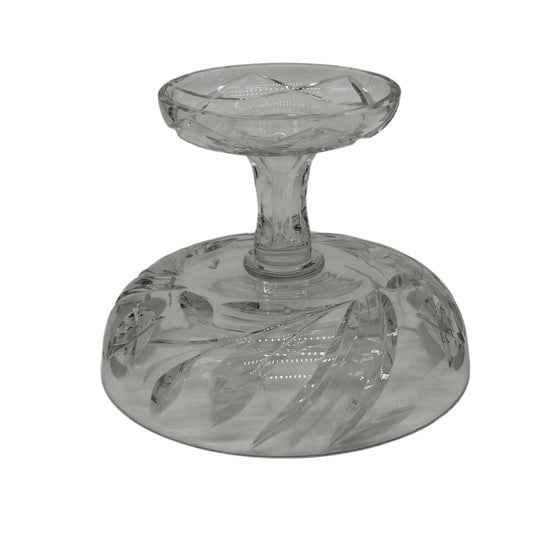 Vintage Cut Glass Pedestal Compote Bowl Footed Serving Dish 6in