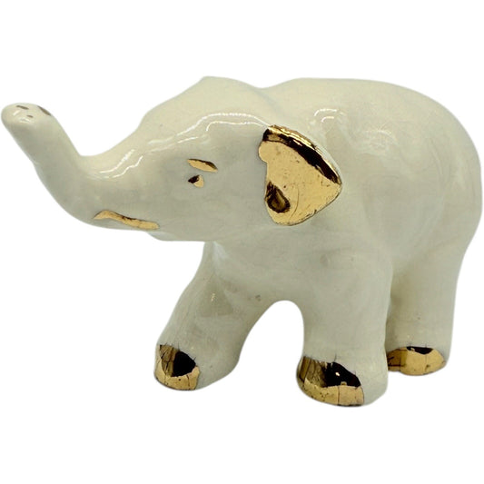 Vintage Ceramic Elephant Figurine Gold Accents Home Decor Display Collectible