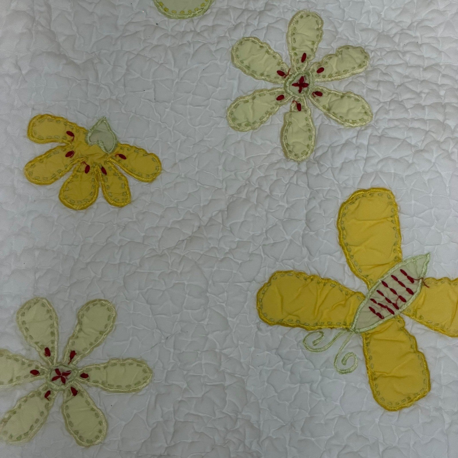 Pottery Barn Baby Quilt Blanket Yellow Butterflies Flowers White Yellow Trim