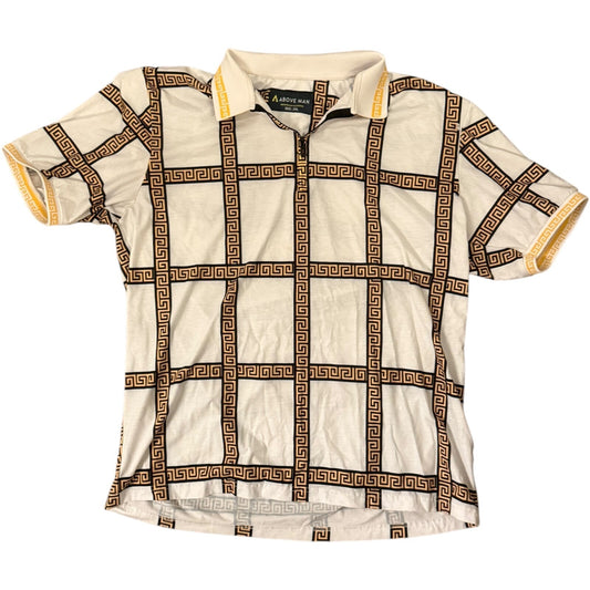 Men's Polo Shirt Slim Fit Golf Stretch White/Gold Italian Designer Size 2XL