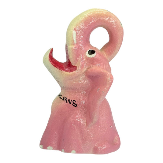New Orleans 50's Souvenir Elephant Figurine Trunk Up Good Luck Charm 3" Pink