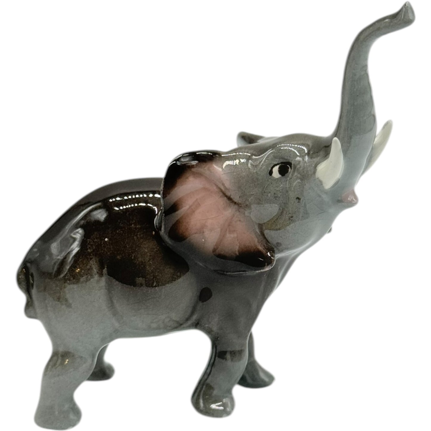 Vintage Hagen Renaker Ceramic Elephant Figurines - Hand-Painted Gray & Pink