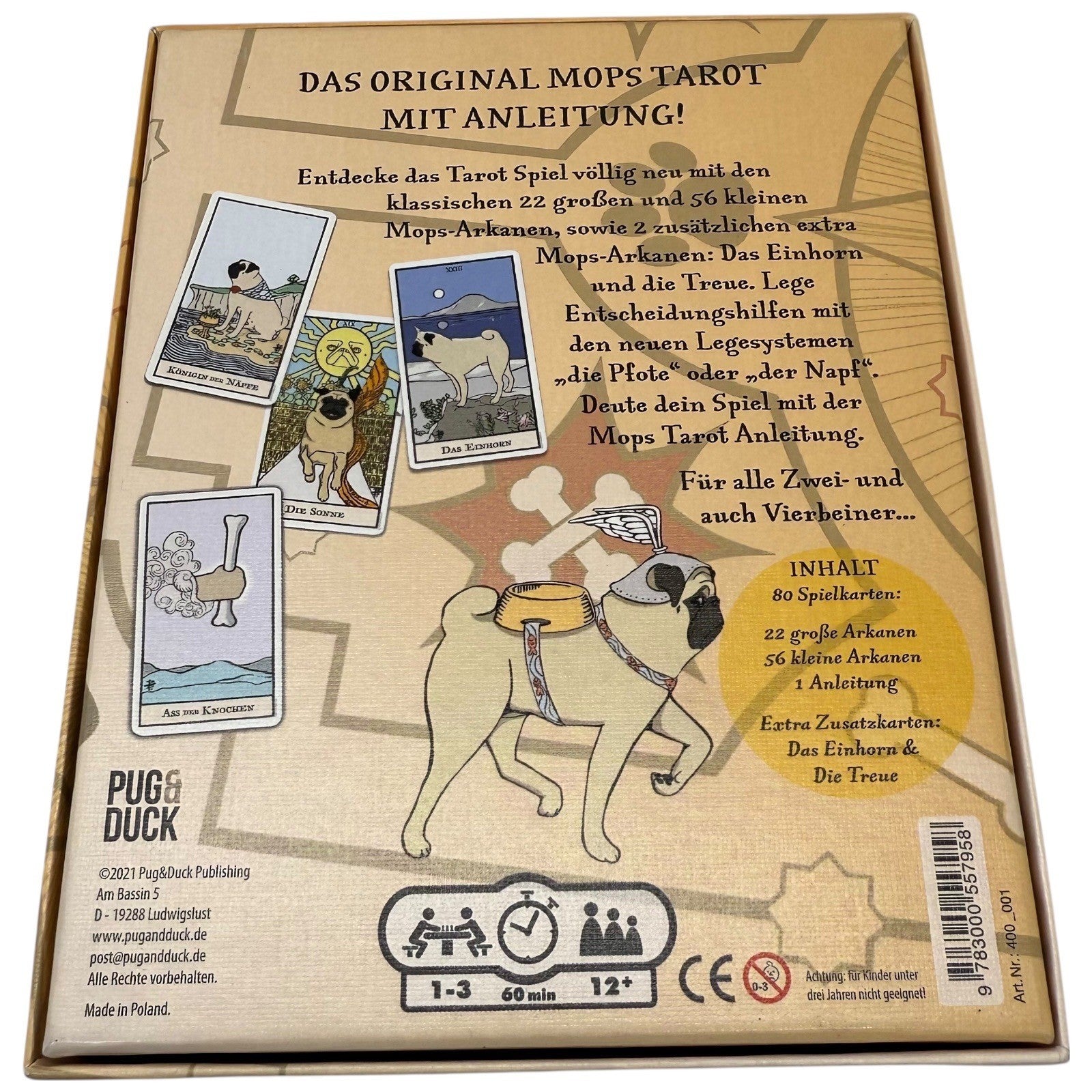 Pug & Duck Mops Tarot Card Deck German Edition Cute Dog Theme Novelty Gift