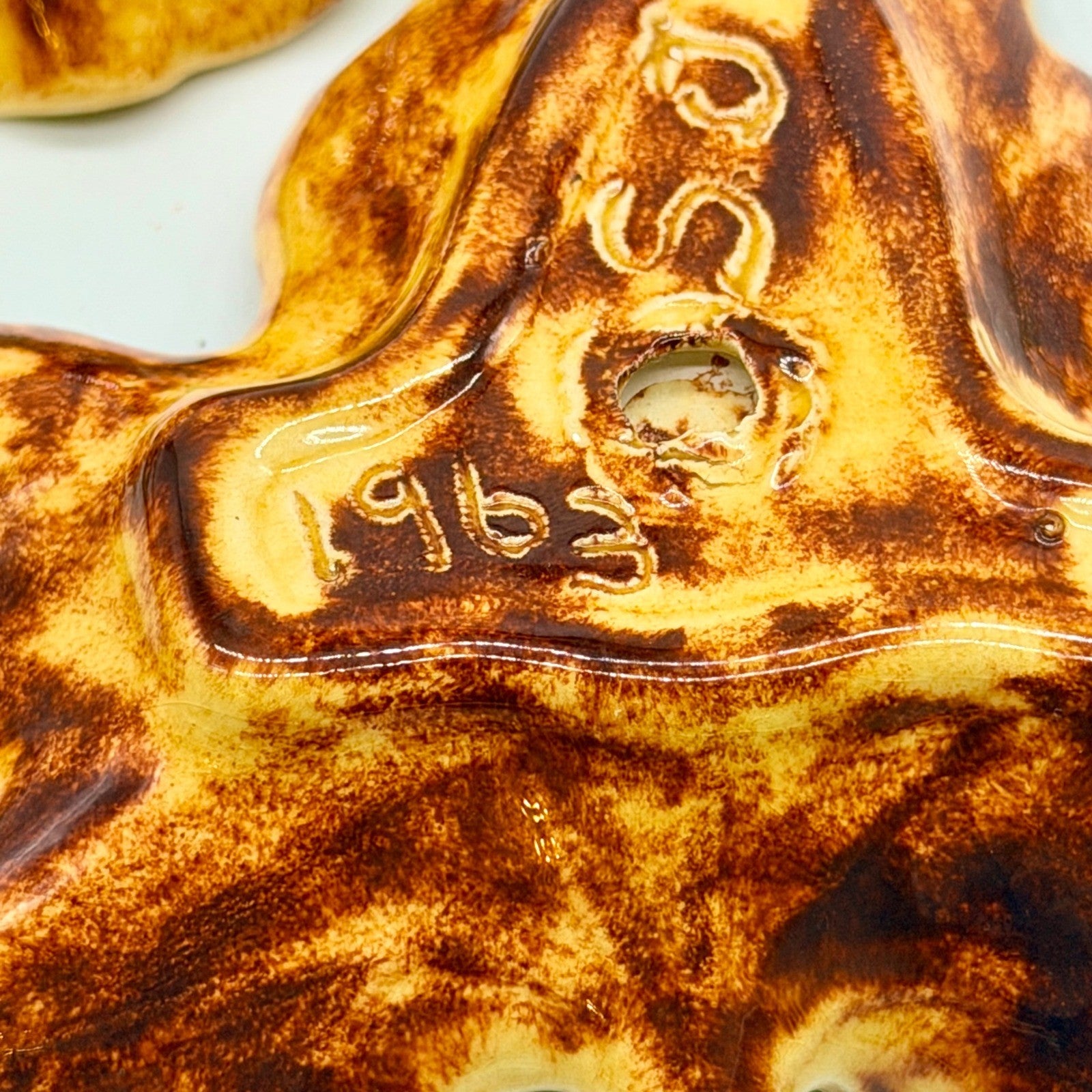Vintage 1963 Ceramic Leaf Dishes Set of 5 Fall Drip Glaze Appetizer Trays