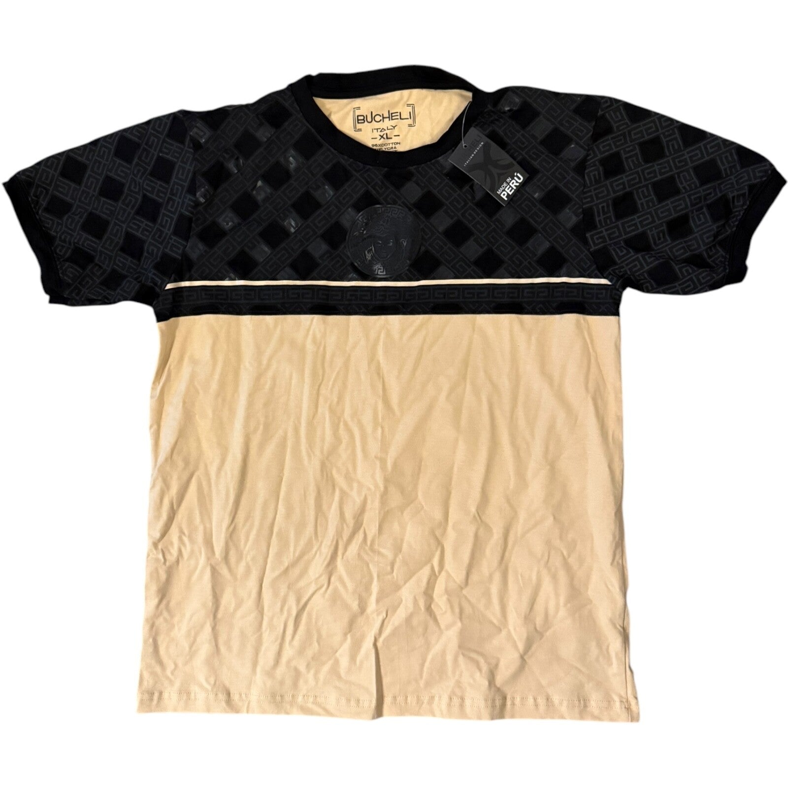 Bucheli Italy T-Shirt Men’s X-Large Black Cream Slim Fit NWT
