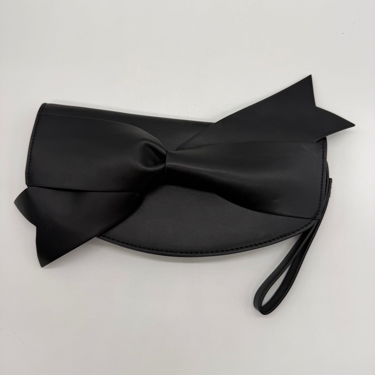 A New Day Black Oversized Bow Clutch Wristlet Evening Bag Gold Zipper Handbag