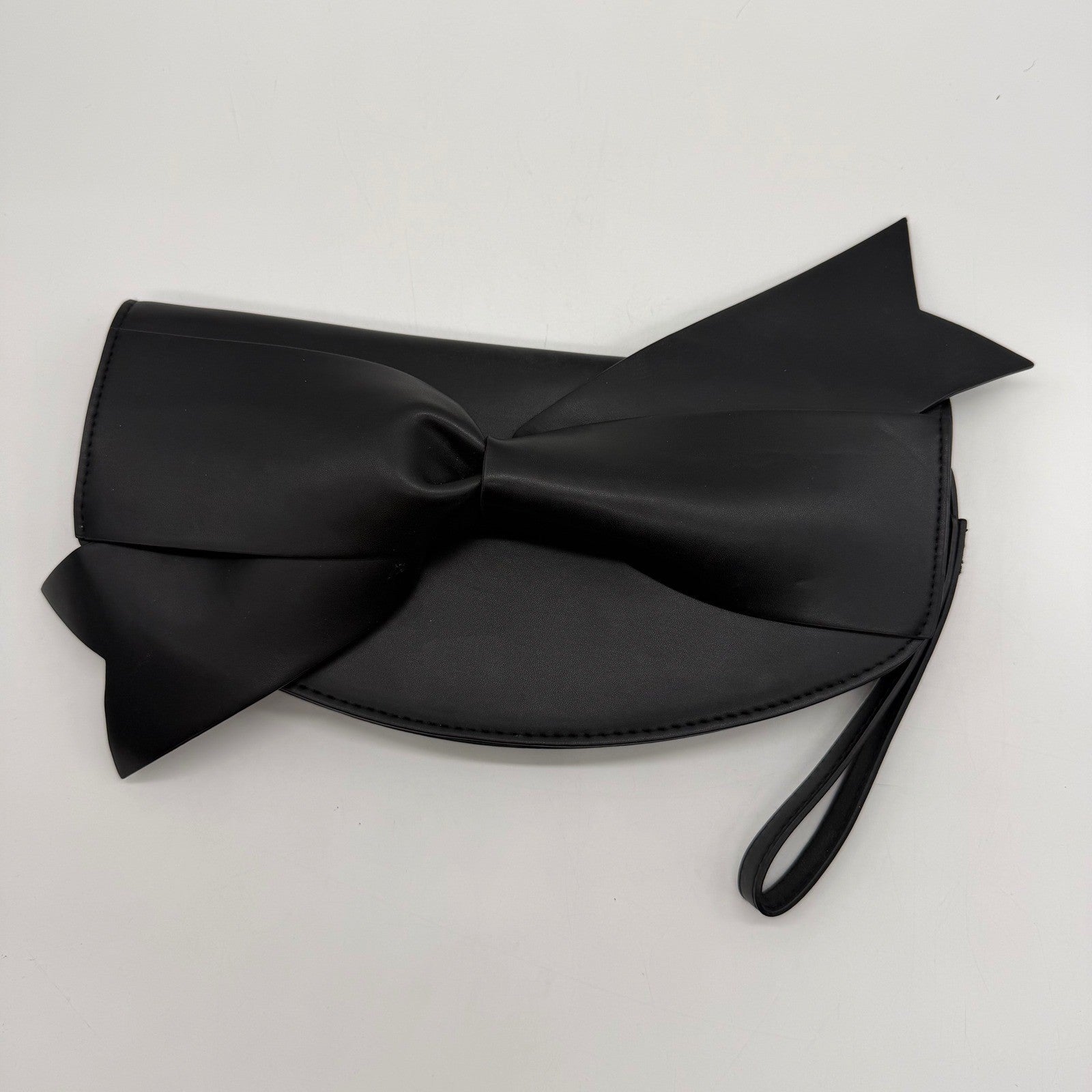 A New Day Black Oversized Bow Clutch Wristlet Evening Bag Gold Zipper Handbag