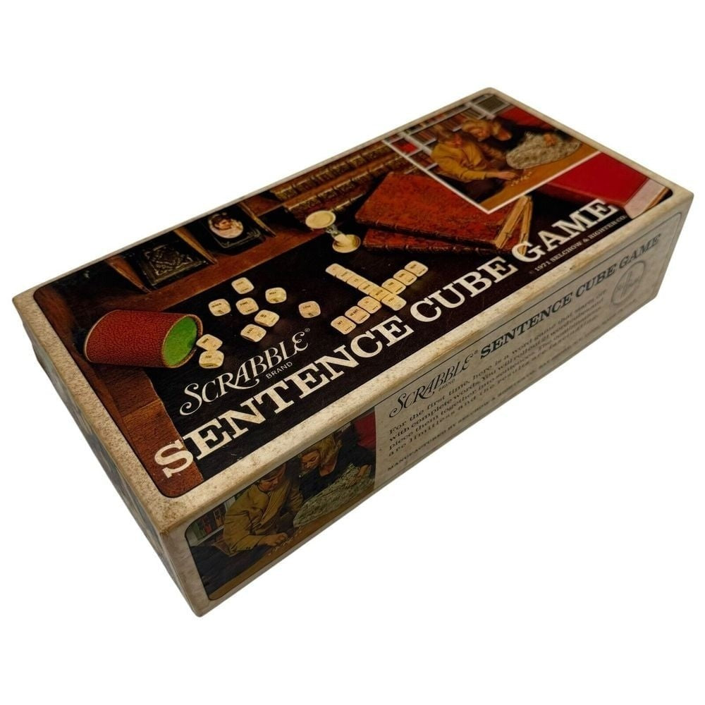 Scrabble Sentence Cube Word Game – 1971 Vintage Wooden Dice Set
