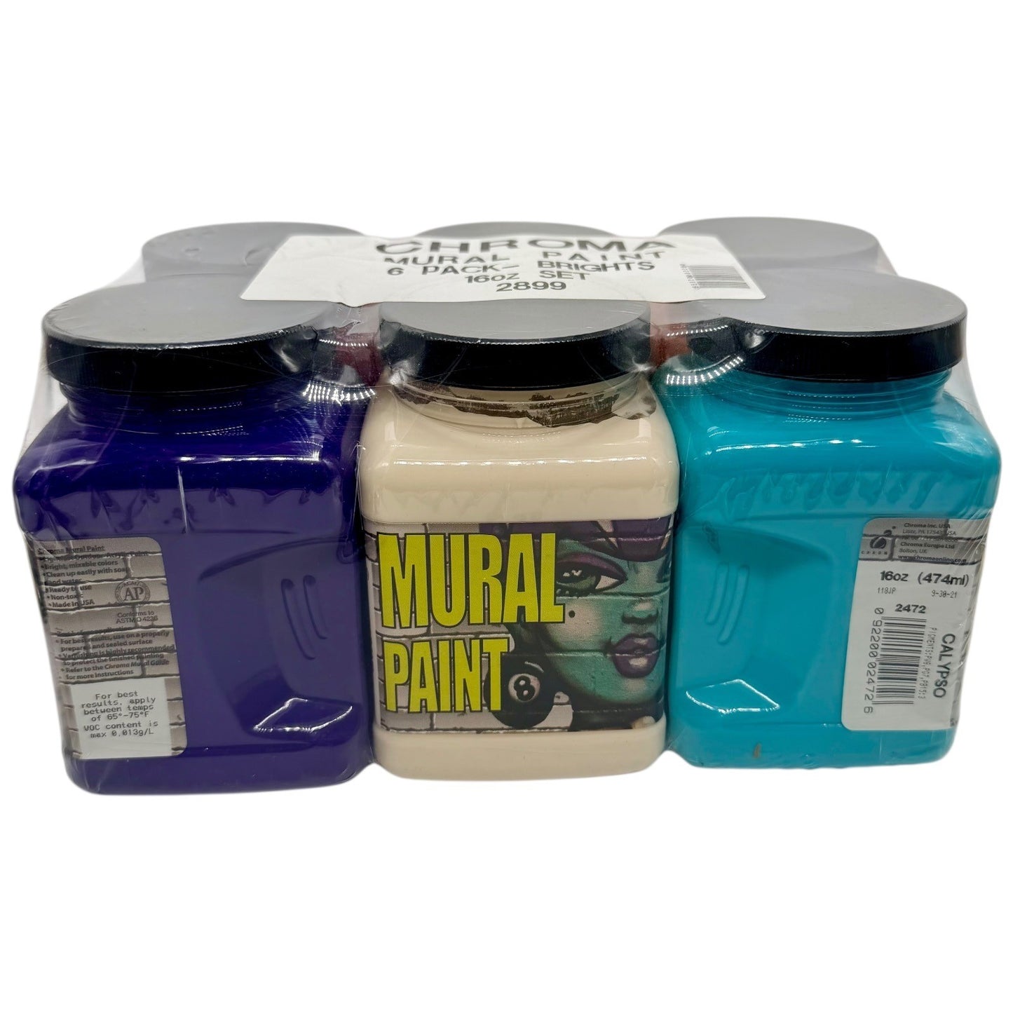 Chroma Mural Paint 6 Pack Brights Set 16oz Jars Outdoor Acrylic Paint New