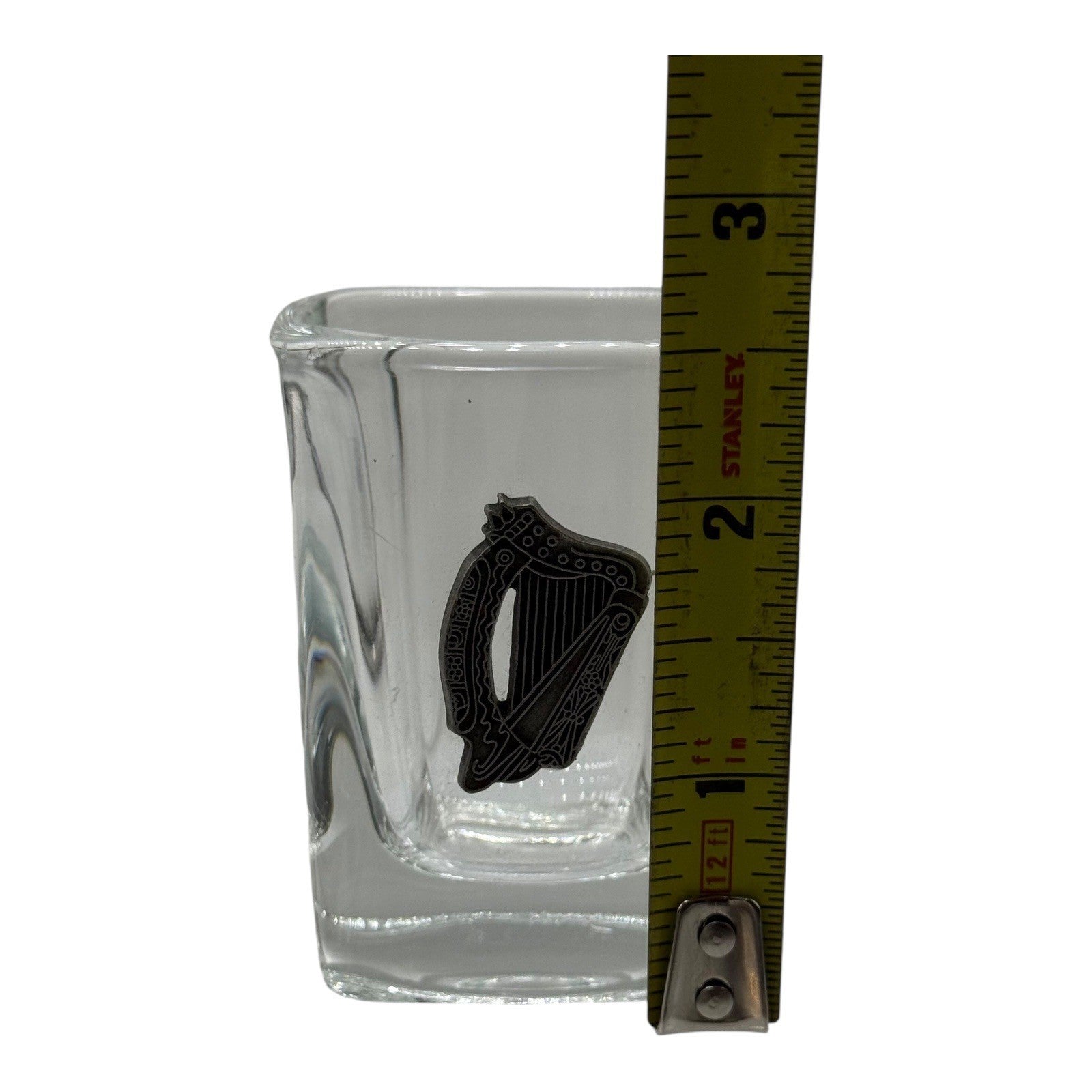 Irish Shot Glass Souvenir Shamrock Harp Pewter Emblem Barware Collectible