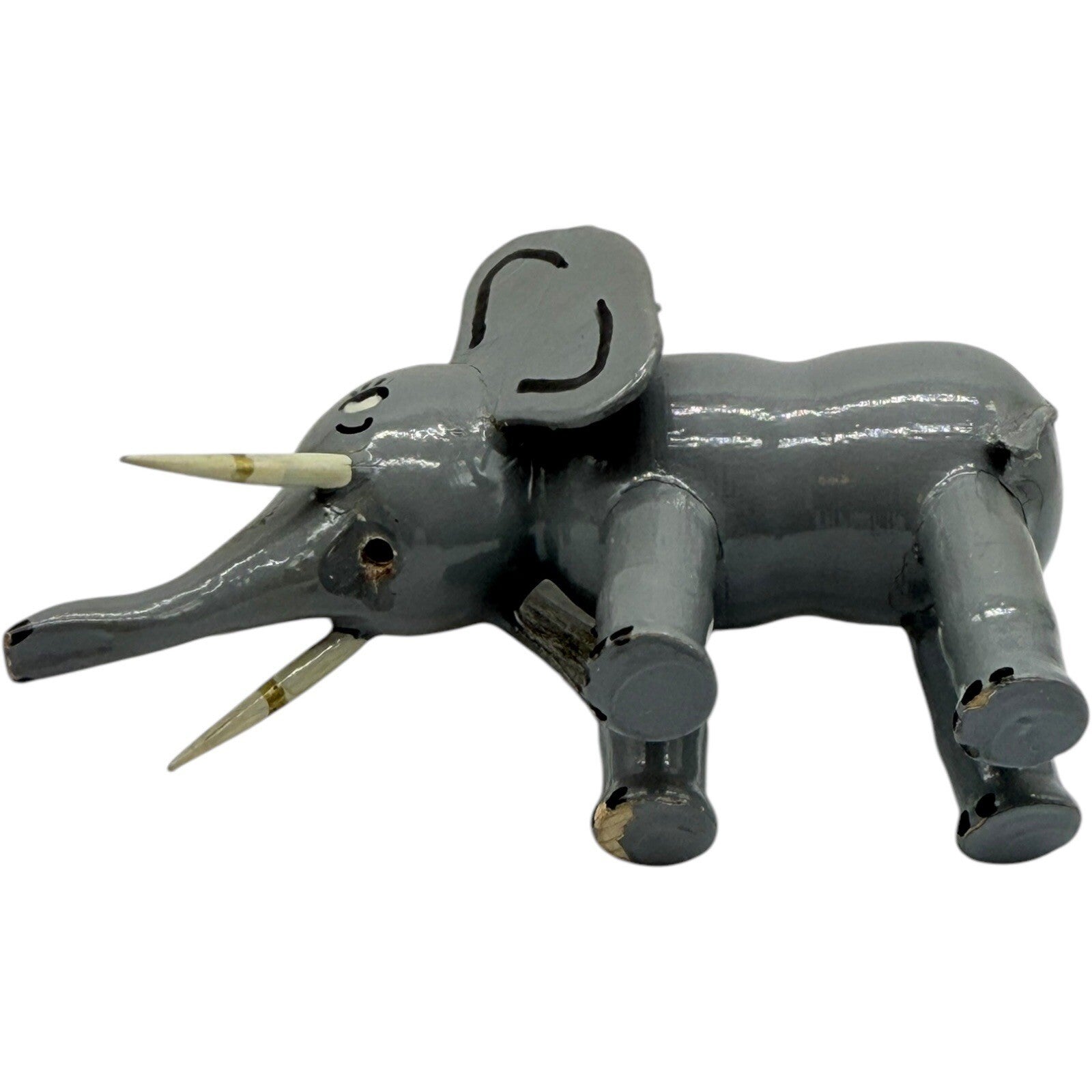 1950s Hand Painted Wooden Elephant Figurine Whimsical Decor Cute Animal Statue