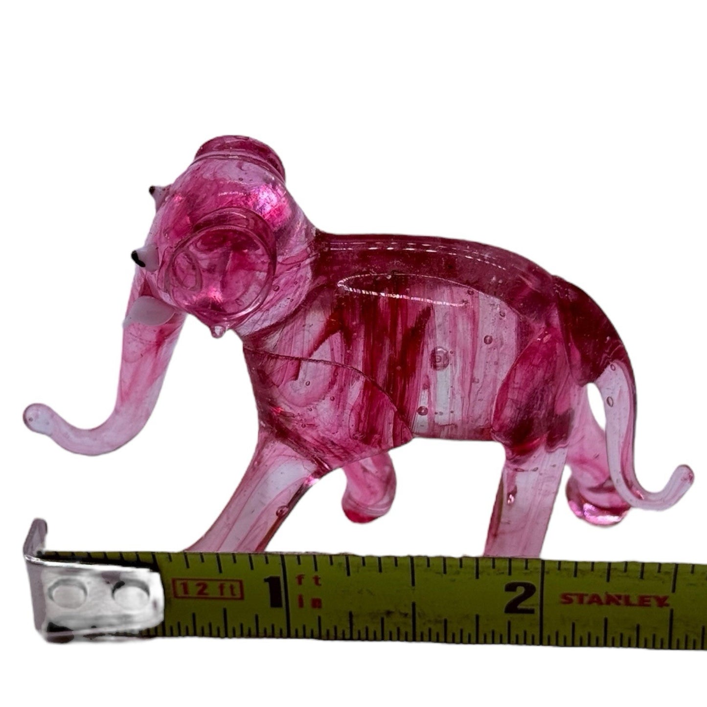 Vintage Hand Blown Clear Glass Pink Elephant Figurine - Made in Japan