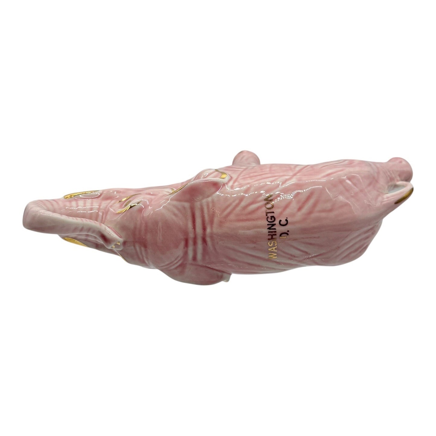Pink Elephant Figurine Gold Accents Trunk Up Good Luck Home Decor Statue