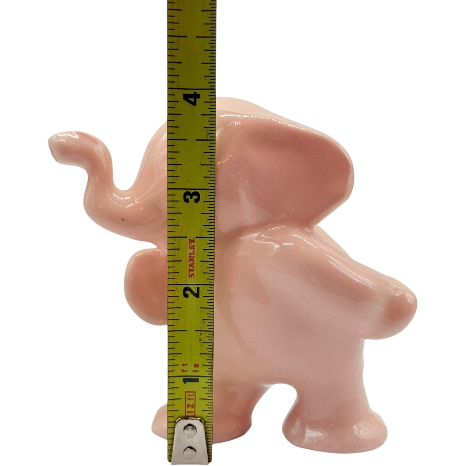 Vintage Standing Pink Elephant Ceramic Figurine - 4" Tall