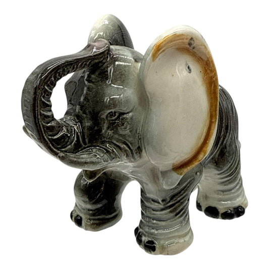 Elephant Figurine Ceramic Animal Statue Decor Gray Home Vintage Accent