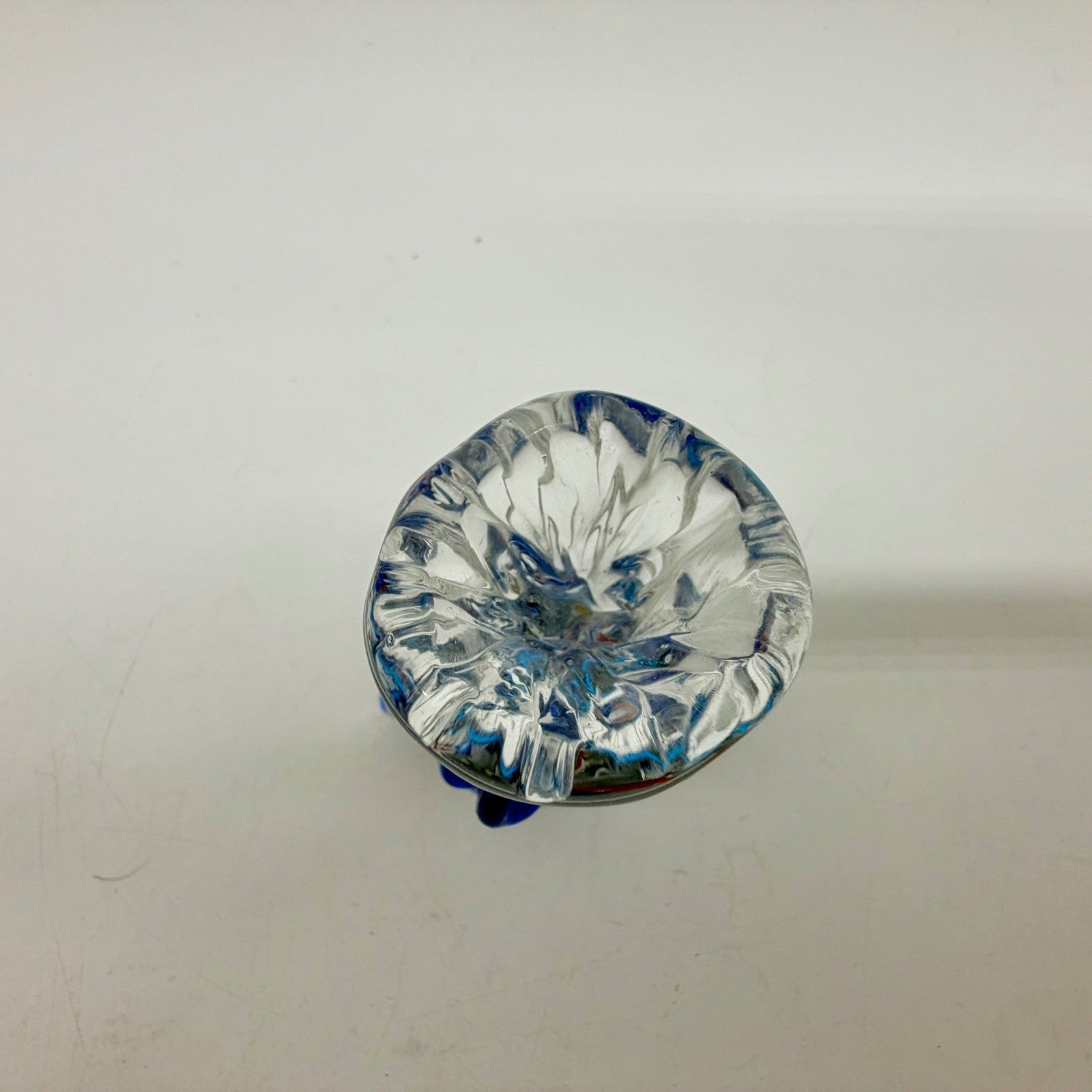 Art Glass Goldfish in a Bag Paperweight Blue Bow Murano Style Figurine