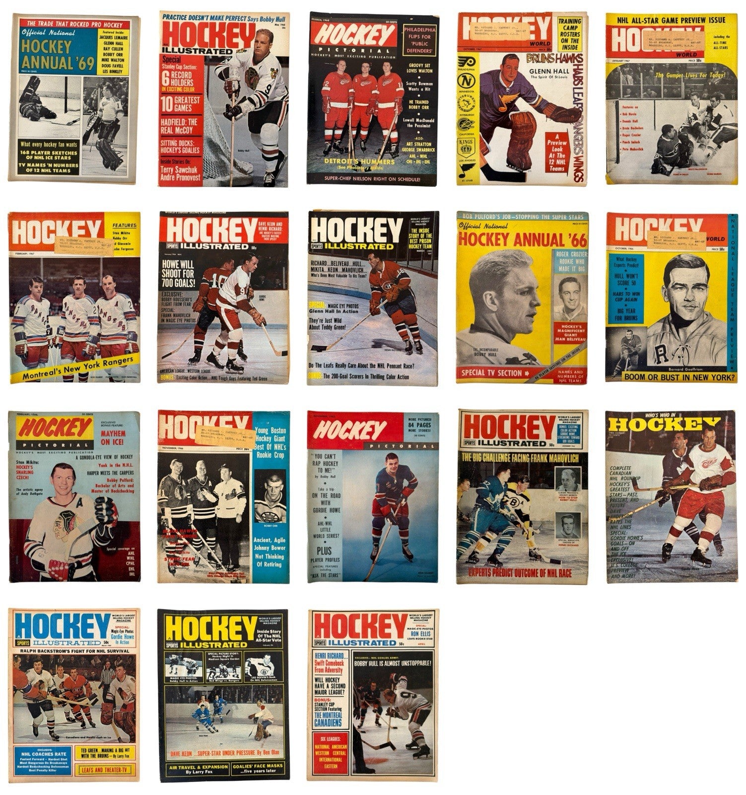 Vintage Hockey Magazines Lot of 18 – 1960s Hull Orr Gilbert Mikita Covers
