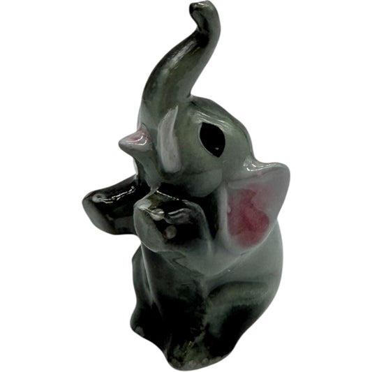 Vintage Elephant Figurine Trunk Up Good Luck Ceramic Animal Statue Decor Small