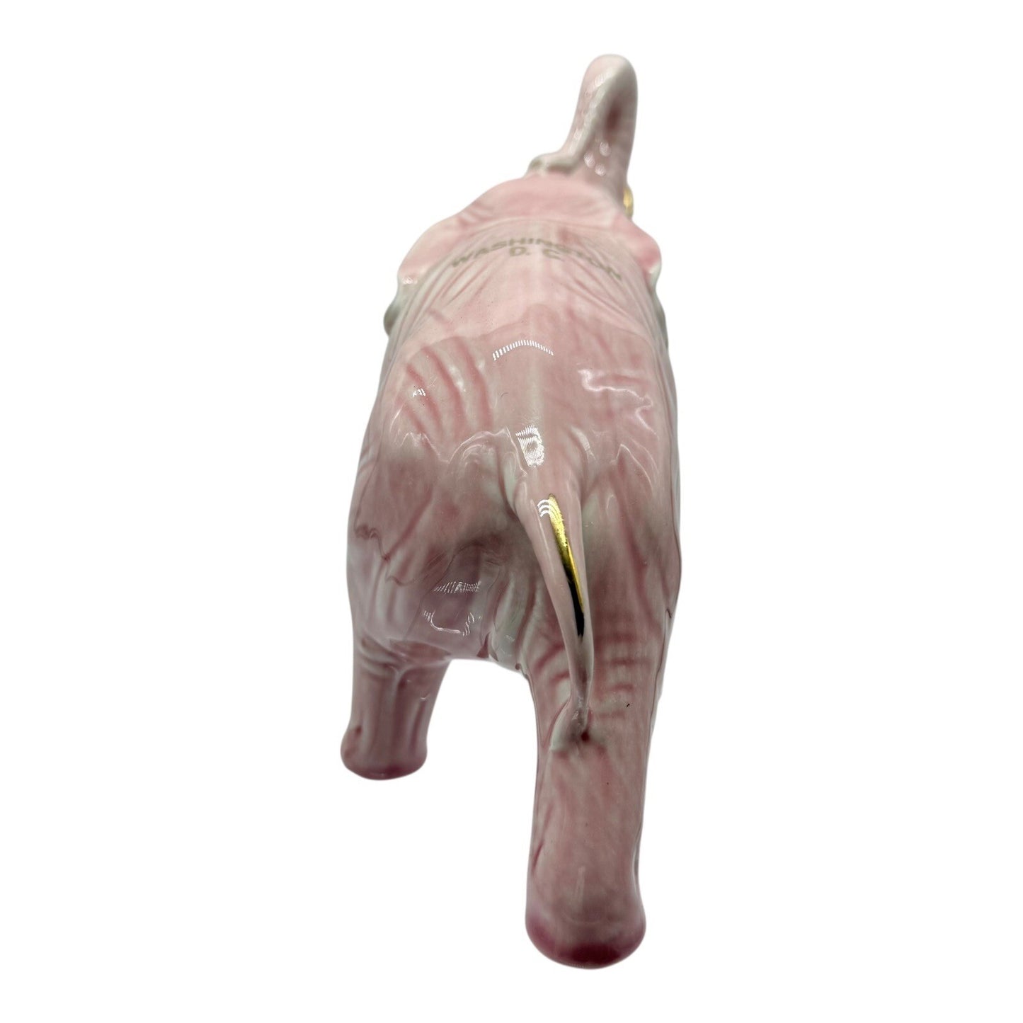 Pink Elephant Figurine Gold Accents Trunk Up Good Luck Home Decor Statue