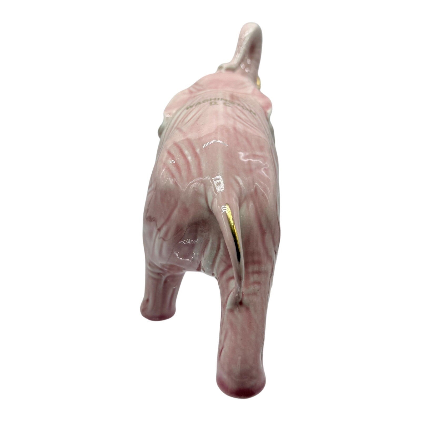 Pink Elephant Figurine Gold Accents Trunk Up Good Luck Home Decor Statue