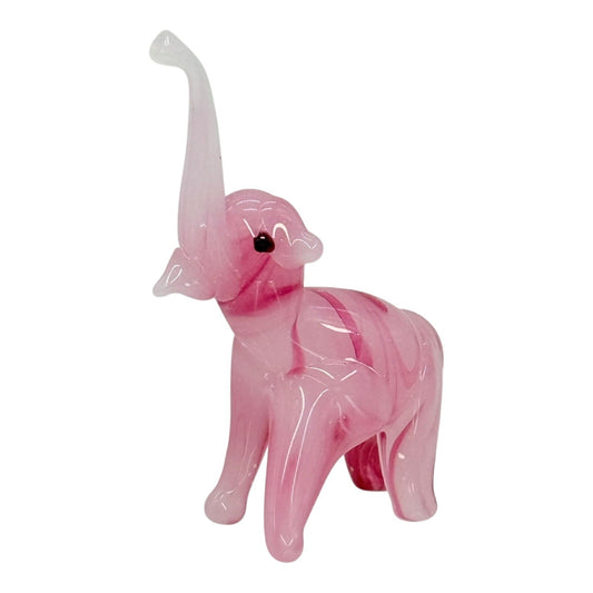 Pink Glass Elephant Figurine Hand Blown Art Glass Animal Collectible Decor