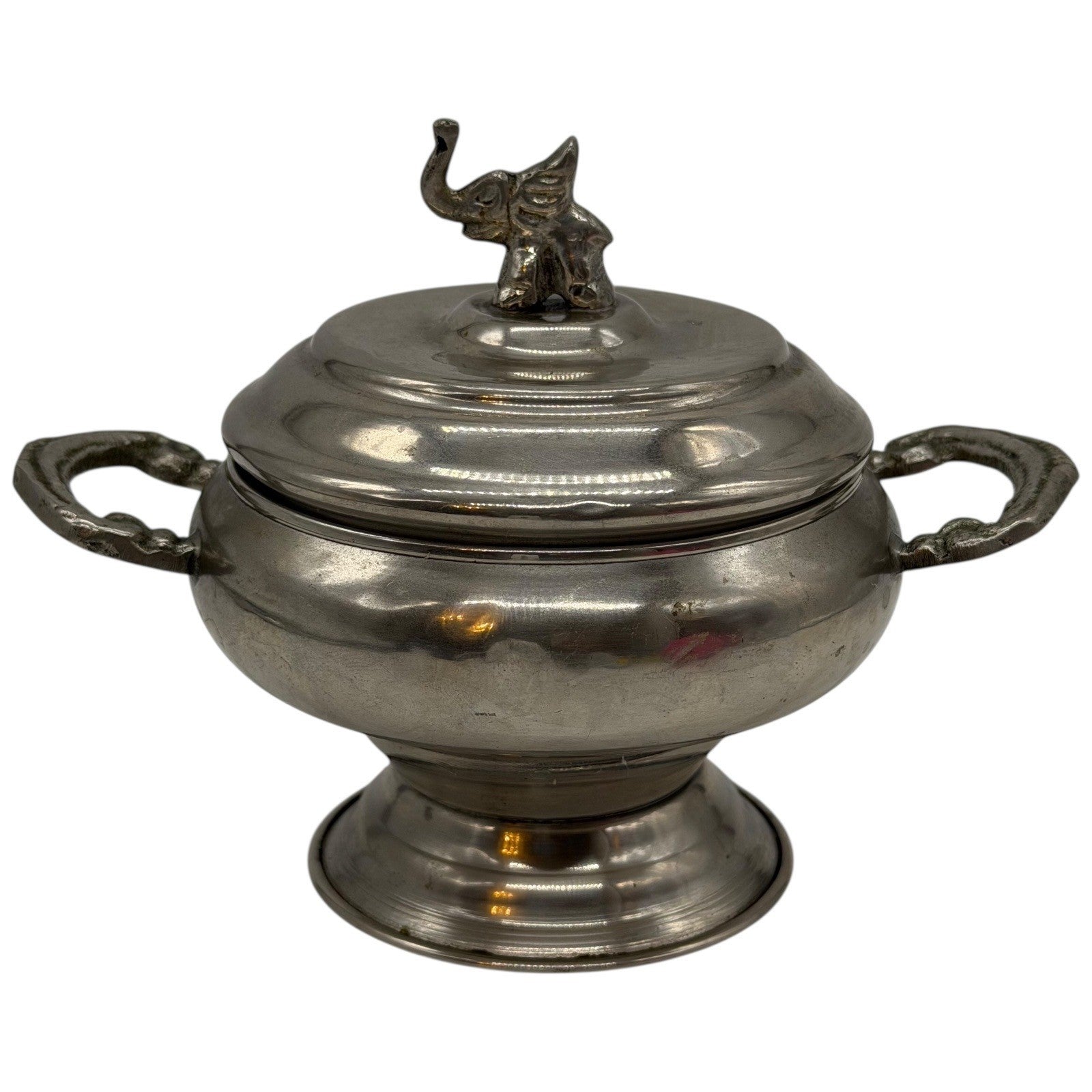 Vintage Pewter Elephant Lidded Sugar Bowl Trinket Dish With Handles