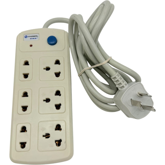 Versatile Power Adapter with Long Cable, 6 Universal Sockets, 250V/2500W Output