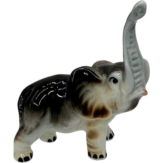 Vintage Elephant Figurine Trunk Up Ceramic Animal Decor Collectible Small