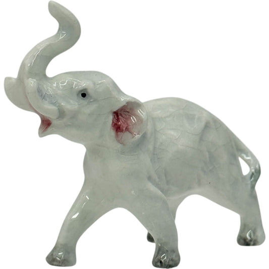 Vintage Elephant Figurine Trunk Up Good Luck Ceramic Animal Statue Decor Small