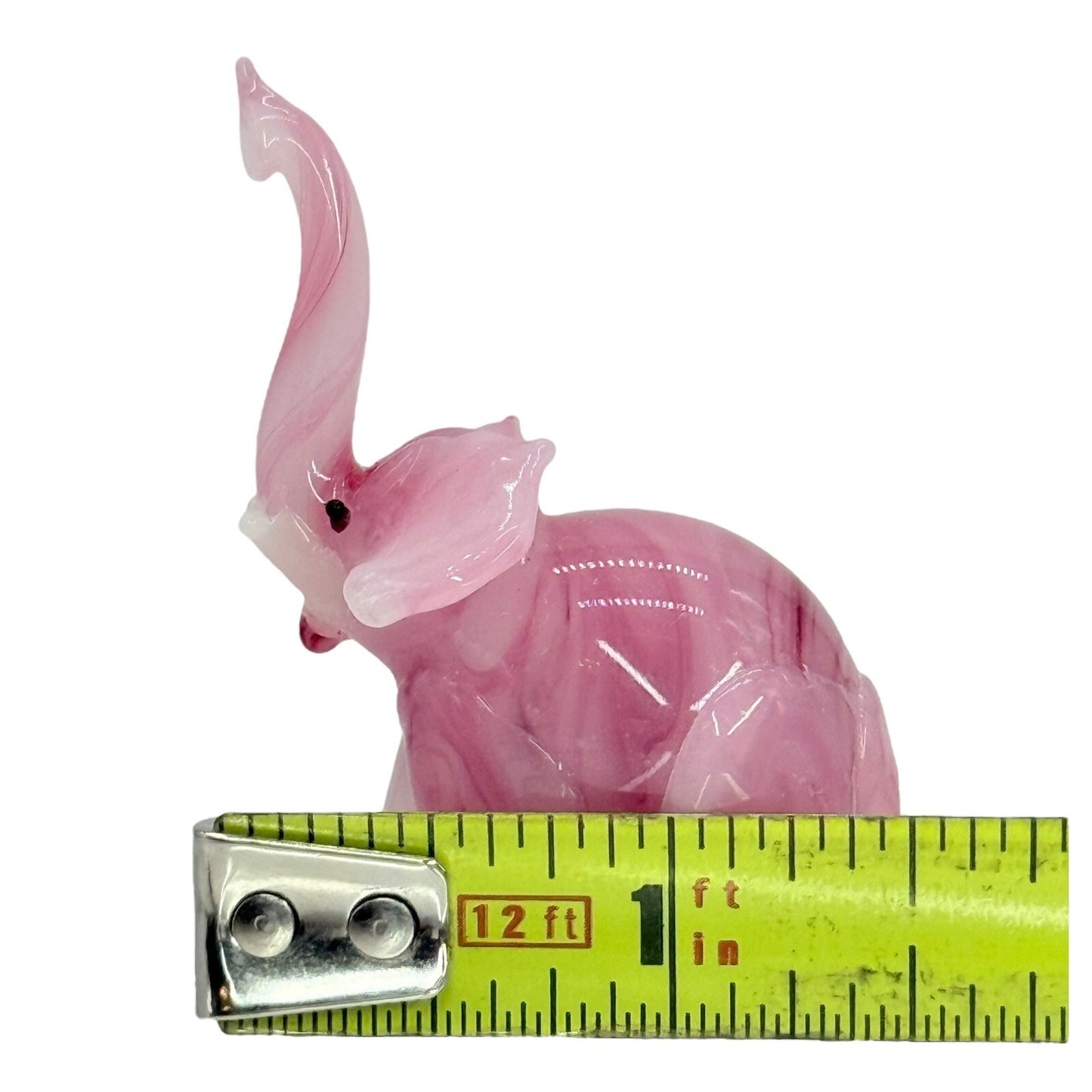 Art Glass Elephant Figurine Pink Swirl Trunk Up Good Luck Charm Decor