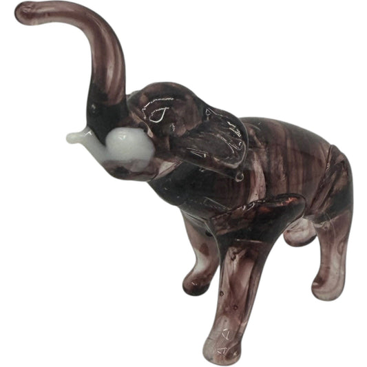 Glass Elephant Figurine Hand Blown Art Glass Trunk Up Decor Statue