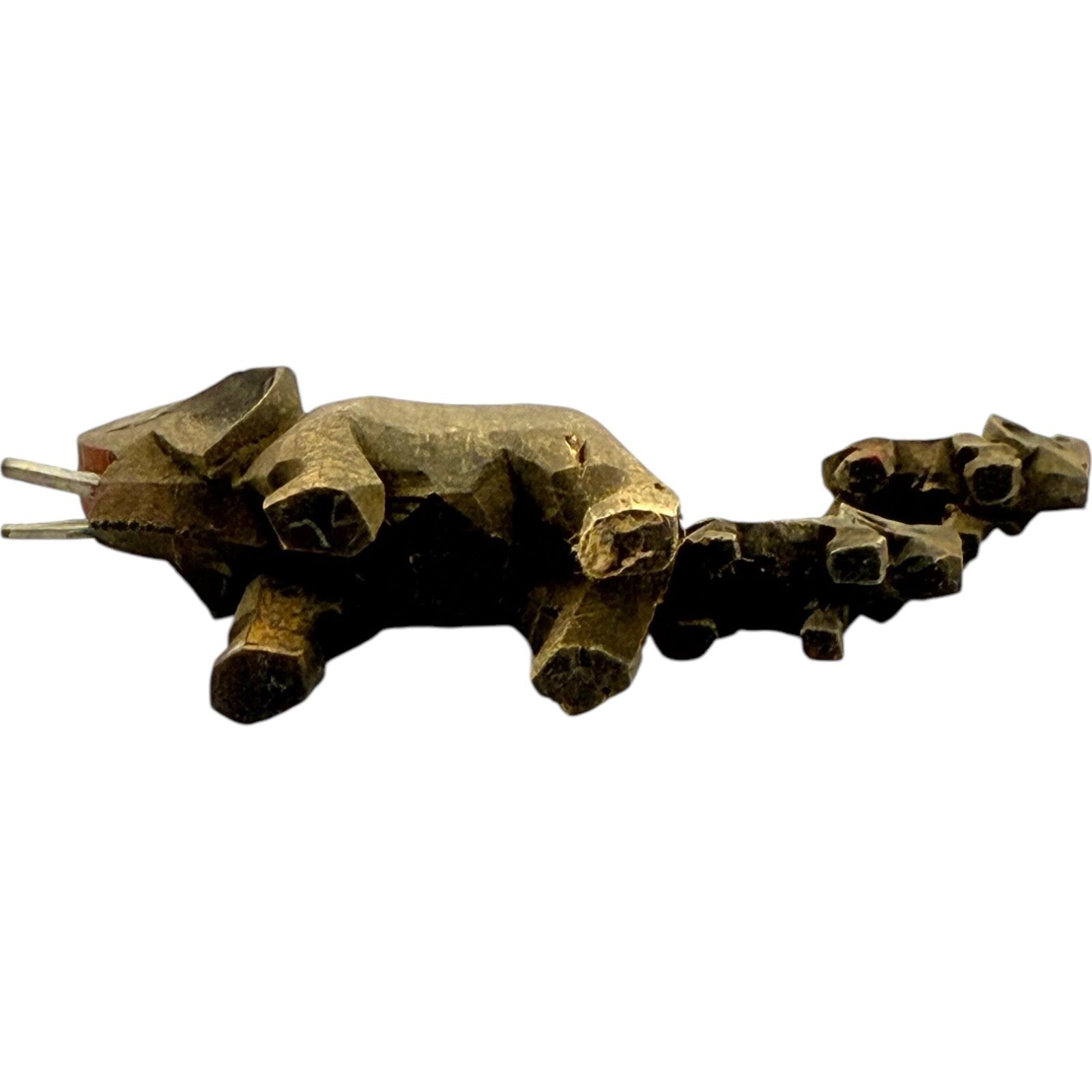 Vintage 1950s German Hand-Carved Wooden Elephant Toy Set with 2 Baby Elephants