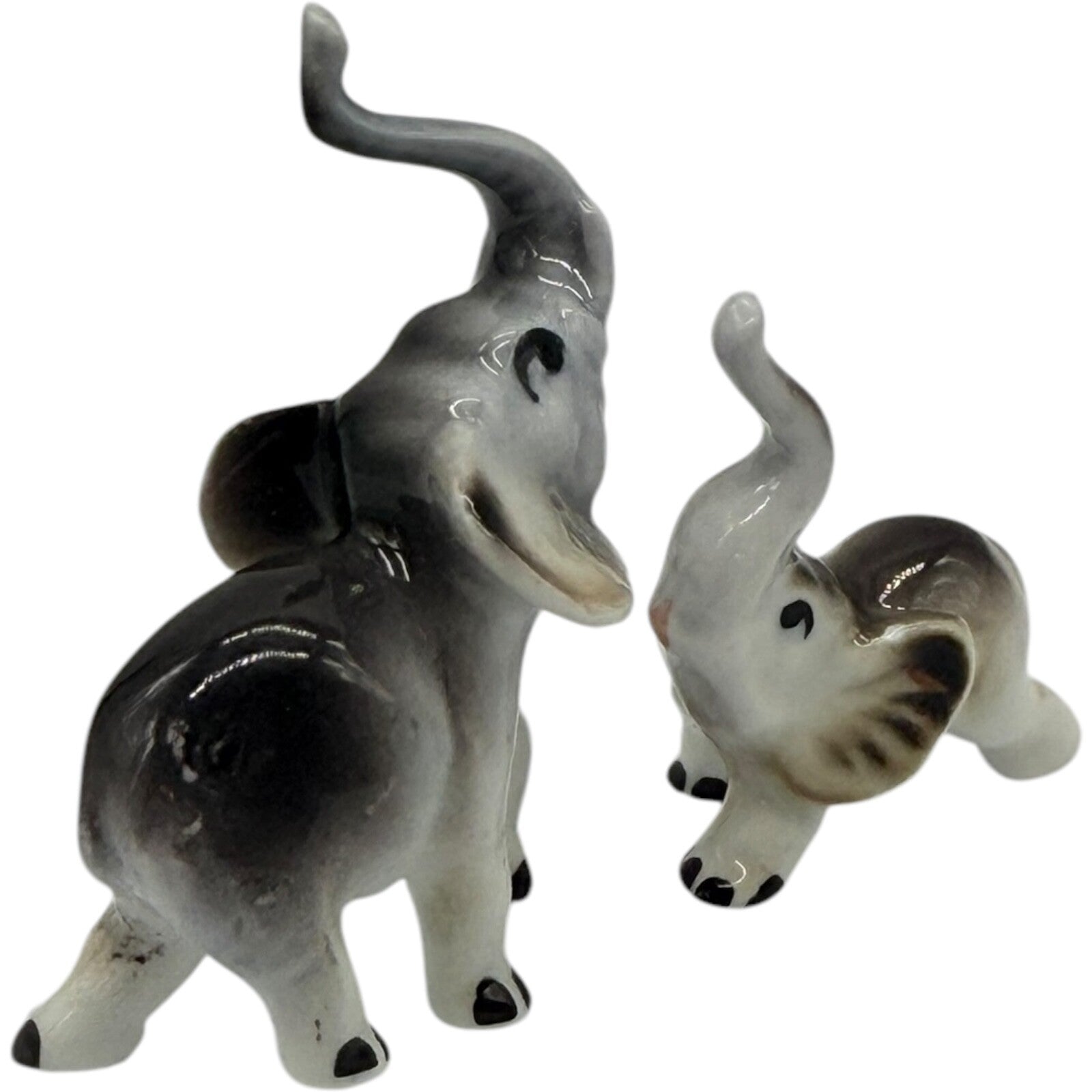 Vintage Rare Japanese Ceramic Miniature Elephant Figurines - Parent & Child