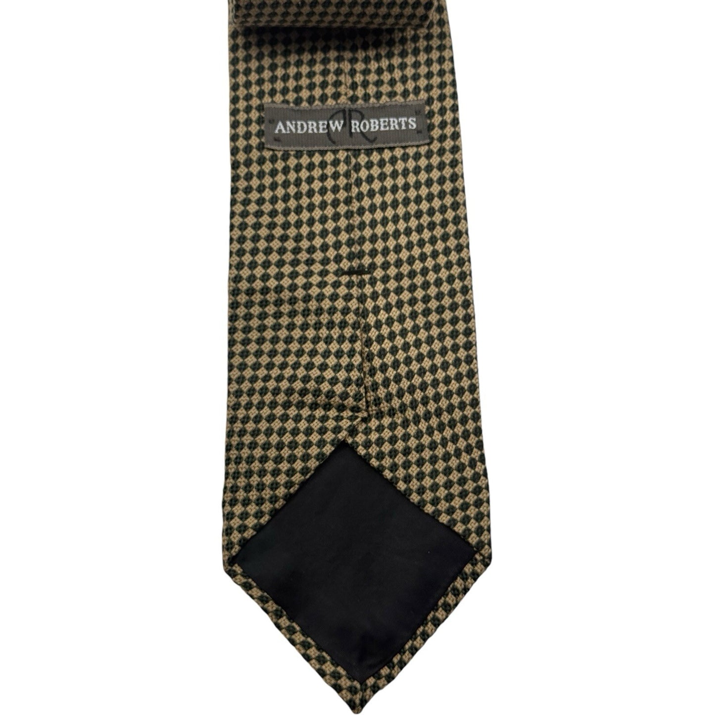 Vintage Andrew Roberts Olive & White Checkered Silk Tie – Classic Style