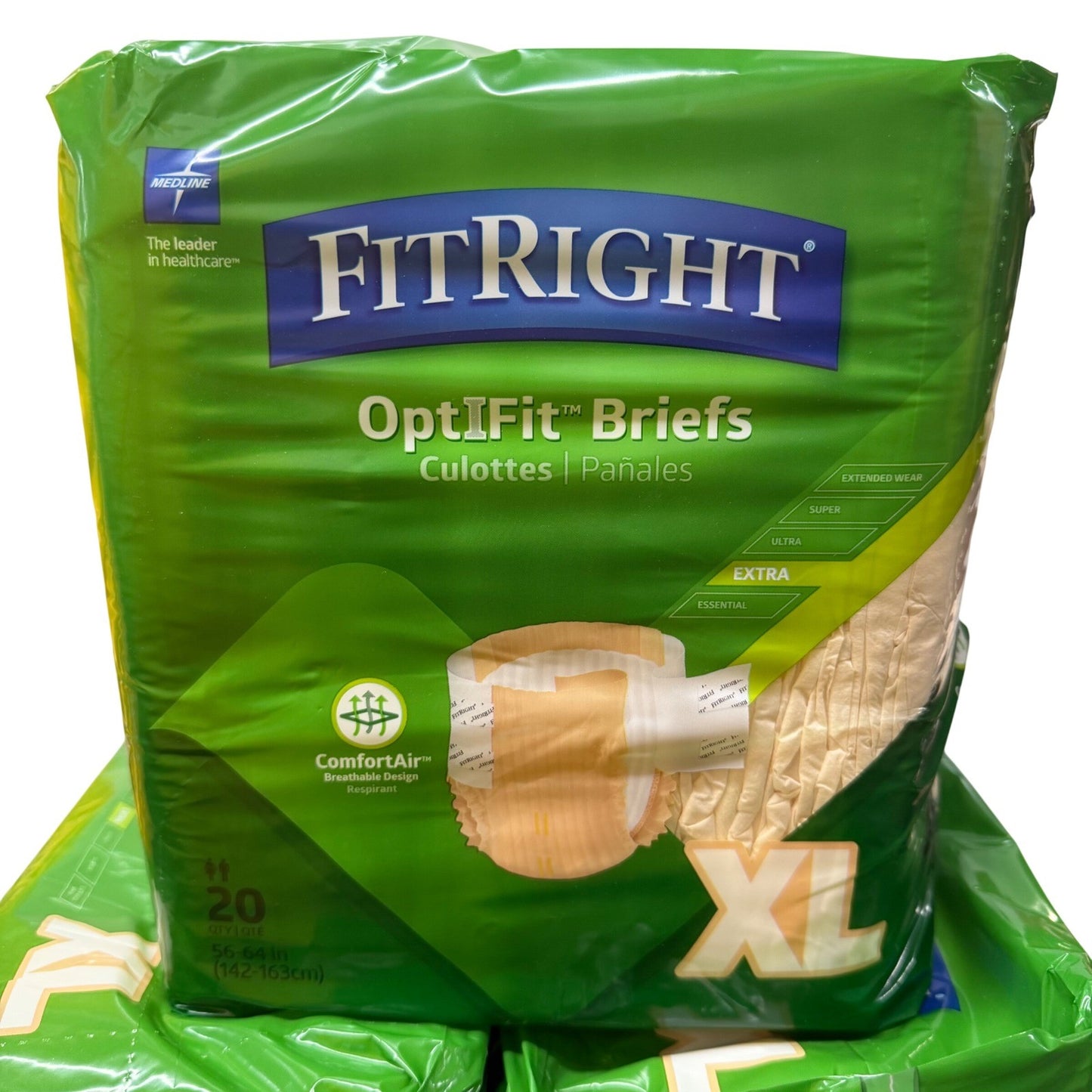 Medline FitRight OptiFit Extra Briefs XL 56-64" 60ct 3 Packs of 20 FITEXTRAXLG