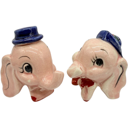 Vintage Elephant Salt Shakers Ceramic Novelty Kitchen Decor