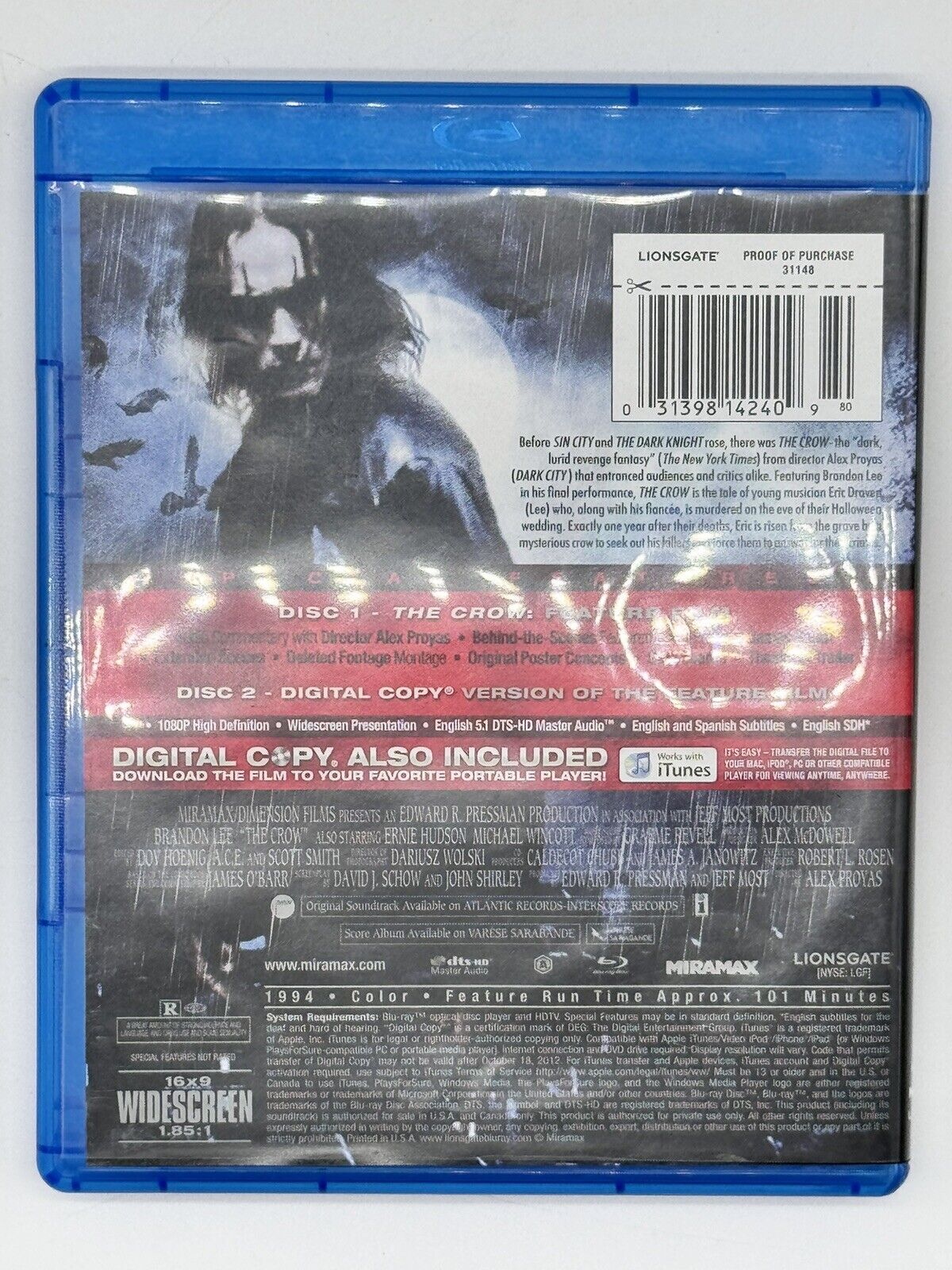 The Crow (Blu-ray + Digital) Brandon Lee