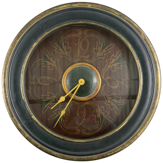 Round Wall Clock Dark Blue Gold Trim Decorative Face Vintage