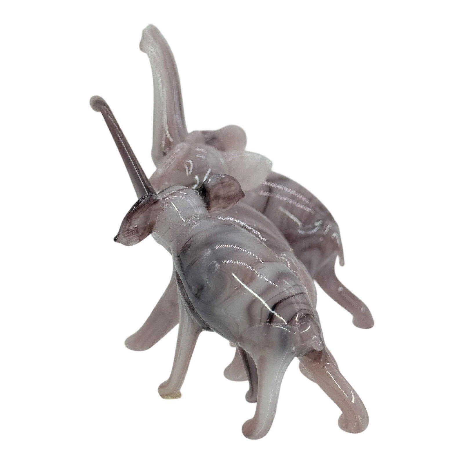 Murano Style Glass Elephant Figurines Set of 3 Trunk Up Good Luck Decor