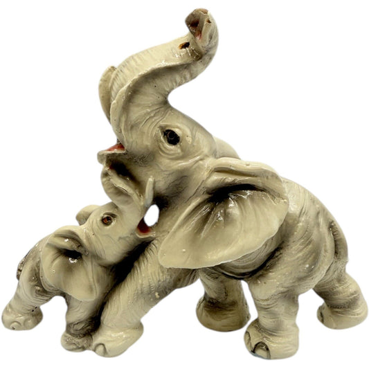 Elephant Figurine Statue Mother and Baby Trunk Up Good Luck Decor
