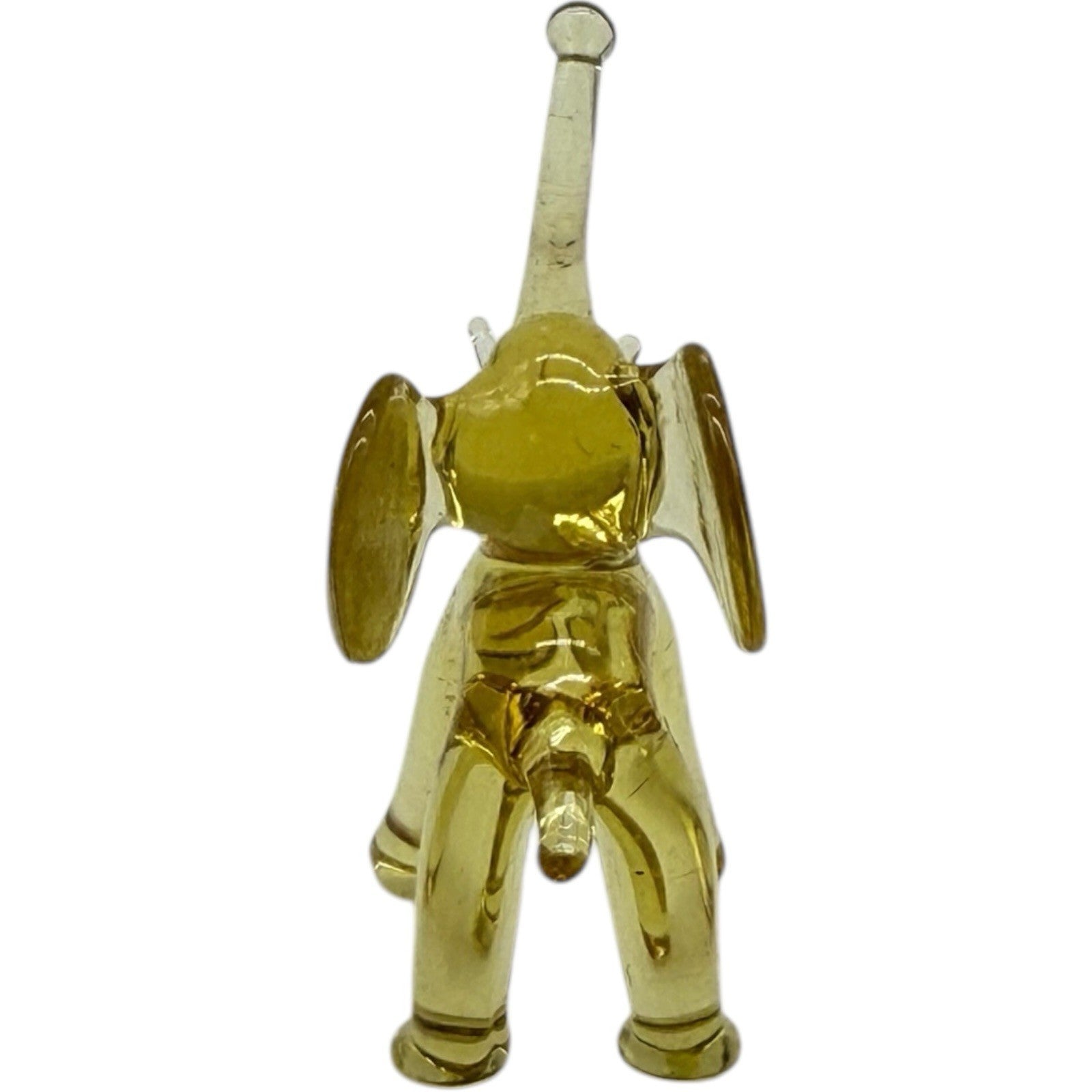 Hand Blown Glass Elephant Figurine - Yellow, Miniature, Made in Italy, Trunk Up