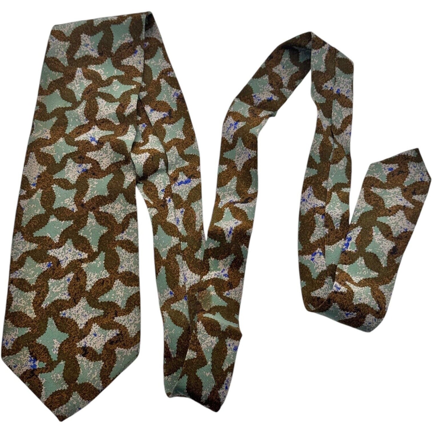 HUGO BOSS Mens 100% Silk Necktie ITALY Designer Aqua Green/Ivory 56” x 3.75”
